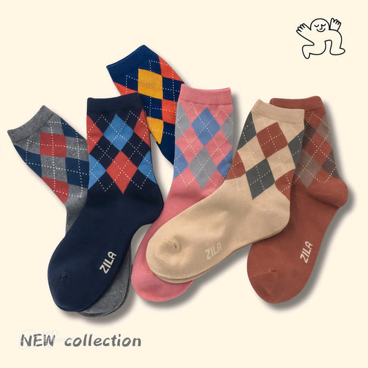 🧦 Classic Argyle Cotton Crew Socks – Timeless Preppy Style image 0