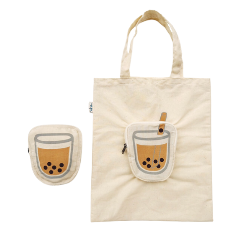 【Yi Fan Canvas Bag】Taiwan Full Bag - Canvas Collapsible Tote Bag - Bubble Tea