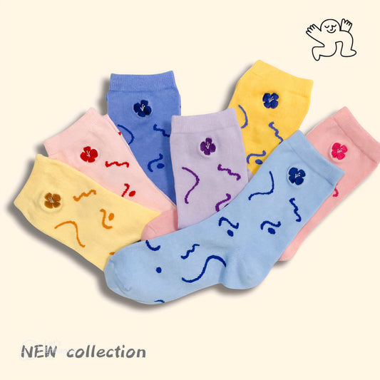 🌸 Flower Embroidery Crew Socks – Cute Korean Style image 0